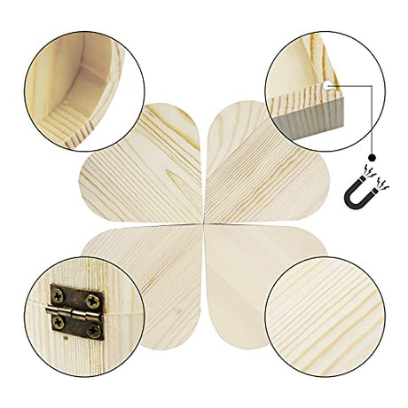 Chris.W 4 Pieces Unfinished Wooden Box Heart Shaped Eternal Flower Storage Box, Natural Wood Box with Maganets for Crafting Making Jewelry Box Art Chris.W