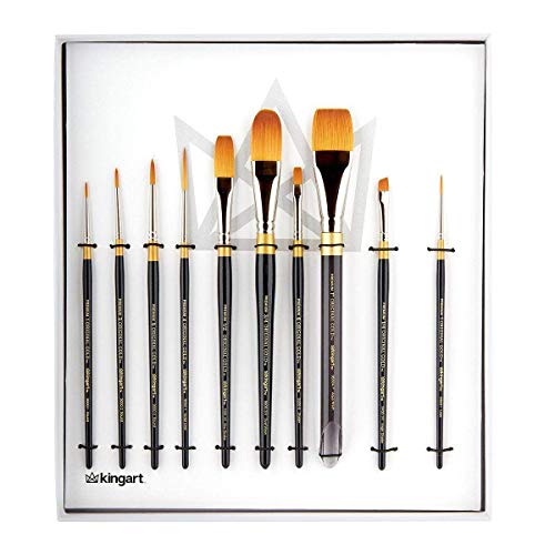 KINGART Original Gold Series Premium Golden Taklon, Multimedia Artist Brushes, Gift Box, Set of 10 PCS KINGART