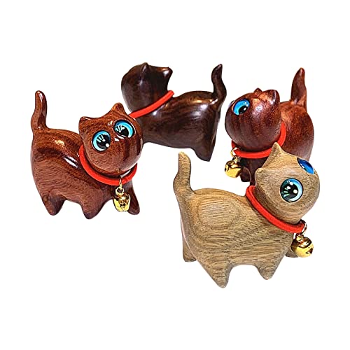 SYWAN 4Pcs Sandalwood Hand Carved Wood Cat, Handmade Wood Carved Cats Sandalwood Decoration Handmade Wood Carved Cats Cute Cat Wooden Crafts Figurine SYWAN