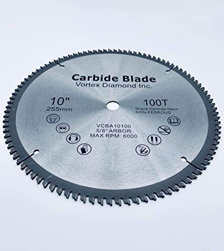 VORTEX DIAMOND VAB 10 Inch 100 Teeth TCT Non-Ferrous Metal Circular Saw Blade with 5/8" Arbor (10 Inch 100 Teeth) - WoodArtSupply