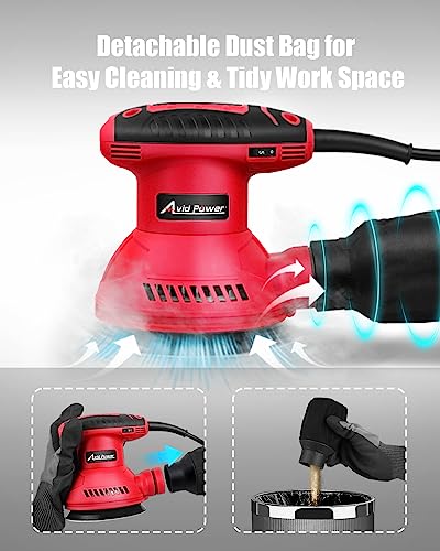 AVID POWER Orbital Sander 3.0 Amp 5 Inch Random Orbit Sander 6 Variable Speeds Electric Wood Sander Tool for Woodworking, 7000-14000 RPM, 12 Pcs AVID POWER
