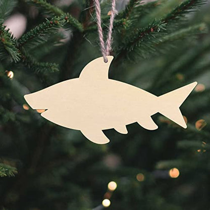 20pcs Shark Shape Unfinished Wood Cutouts DIY Crafts Blank Sea Animals Wooden Gift Tags Ornaments for Summer Ocean Sea Theme Party Decoration