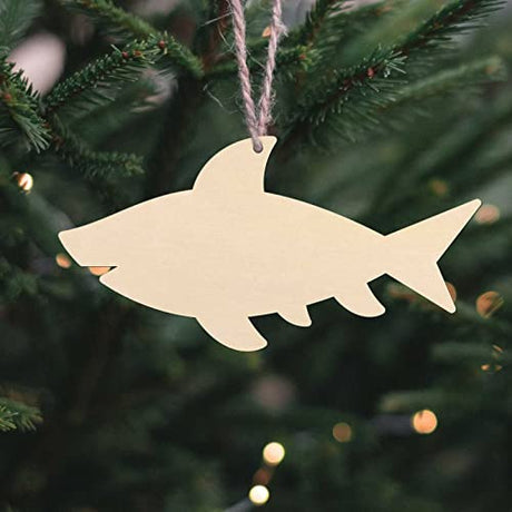 20pcs Shark Shape Unfinished Wood Cutouts DIY Crafts Blank Sea Animals Wooden Gift Tags Ornaments for Summer Ocean Sea Theme Party Decoration JANOU