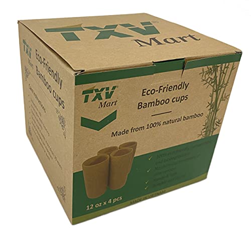 TXV Mart | Disposable or Reusable Natural Bamboo Wood Drinking Cup 12 oz | Wooden Tea Cup Coffee Mug Wine Mug, 4 Pack - WoodArtSupply