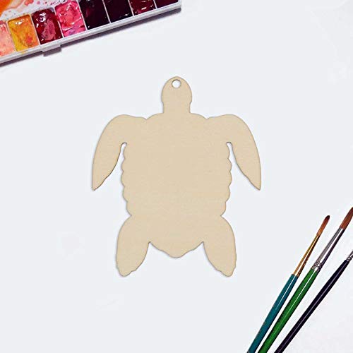 JANOU 20pcs Sea Turtle Shape Unfinished Wood Cutouts DIY Crafts Blank Hanging Gift Tags Ornaments with Ropes for Summer Ocean Sea Theme Party