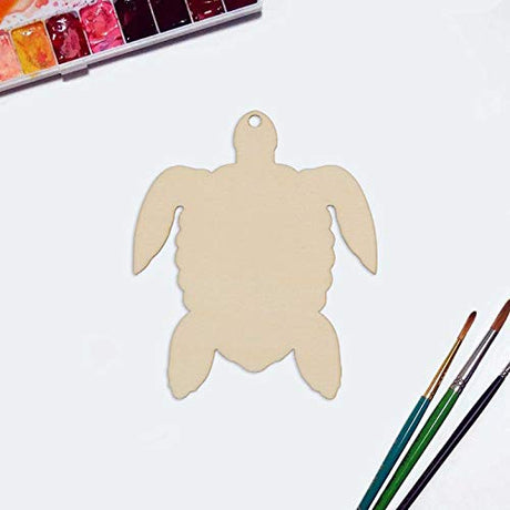 JANOU 20pcs Sea Turtle Shape Unfinished Wood Cutouts DIY Crafts Blank Hanging Gift Tags Ornaments with Ropes for Summer Ocean Sea Theme Party JANOU