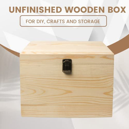 10x7x7-Inch Unfinished Wooden Box with Hinged Lid & Front Clasp for DIY Art Project Crafts Woodcraft Keepsake - Easy to Stain Paint Wood Burning - WoodArtSupply