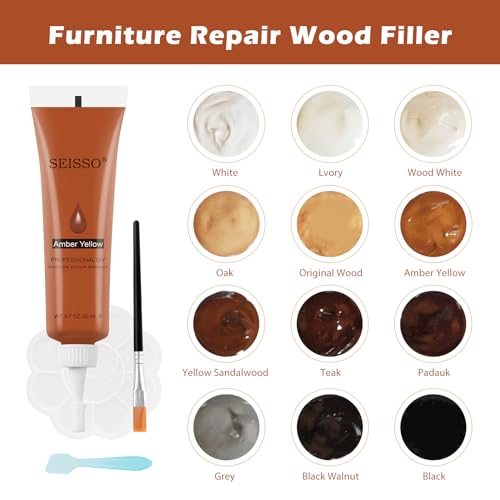SEISSO Furniture Repair Kit, Wood Floor Repair Kit, Furniture Scratch Repair Wood Fillers, 12 Colors Touch Up for Wood Scratches, Stains, Floors, SEISSO