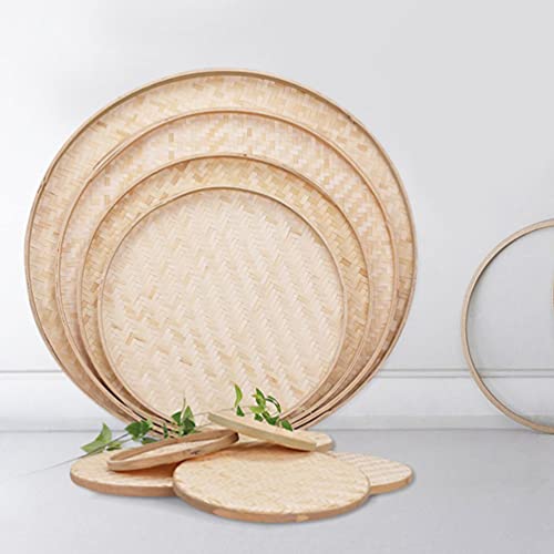 VOSAREA 4pcs Bamboo Woven Storage Plate Serving Tray Arts and Crafts Organizer Bamboo Weaving Art Painting Hanging Ornament - WoodArtSupply