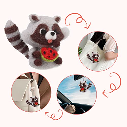 JUPEAN Needle Felting Kit Needle Felting Supplies Needle Felting Starter Kit Raccoon Animal Doll with Wool Roving, Felting Needles, Foam Mat and Wool JUPEAN