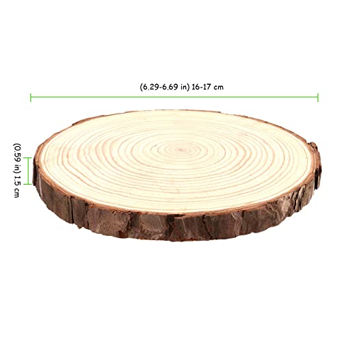 TAICHEUT 15 Pack 6-7 Inch Unfinished Natural Wood Slices for Crafts, Unfinished Wood Slices with Natural Bark Log Circles for Coasters, Ornaments, TAICHEUT