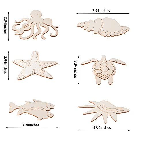 48PCS Unfinished Wood Ocean Animal Cutouts for Kids,Wooden Painting Bulk Crafts for Kids to Paint,Sea Animal Life Cutouts for Home Decoration DIY QDXATIVP