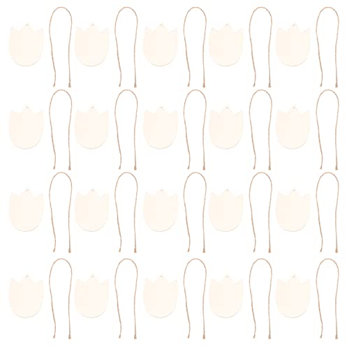 20Pcs Unfinished Wooden Cutouts Tulip Flower Wooden Slices DIY Wooden Embellishment Blank Wood Pieces for DIY Arts Crafts Wedding Decorations VOSAREA