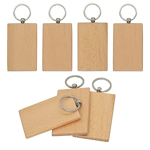 Big Rectangle Wood Engraving Blanks Wood Blanks Blank Wooden Key Tag with Keychain About 3.3 * 2.1 Inch (10 Pack) - WoodArtSupply