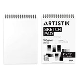 Sketch Pad 9"x12", 2 Pack, 100 GSM, 100 Sheets Perforated (Pack of 2 - Jumbo Sketchbook Pads 9" x 12") ARTISTIK