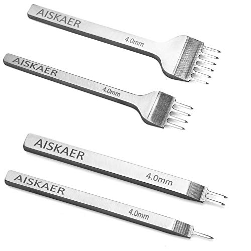 Aiskaer White Steel 4mm 1/2/4/6 Prong DIY Diamond Lacing Stitching Chisel Set Leather Craft Kits - WoodArtSupply