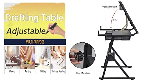 Lambgier Glass Craft Table Drawing Desk – Drafting Tables Hobby Table Writing Studio Art Artist Desk with Adjustable Tilted Tabletop (Black) Lambgier