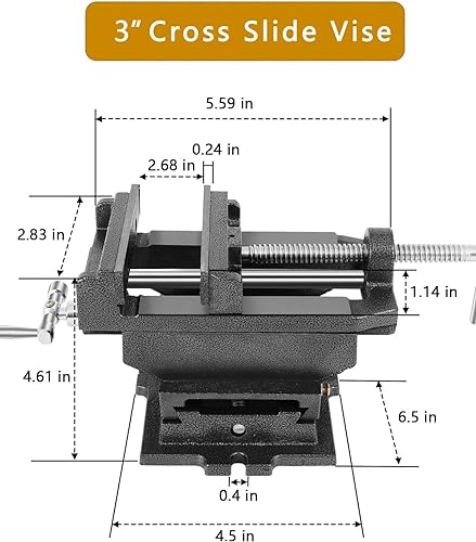 𝟑" Cross Slide Vise Drill Press Milling Vises, 3 in Jaw Width, 2.6 in Max Jaw Opening, 𝐗-𝐘 Compound Bench Mount Clamp Machine Vice Holder Clamping - WoodArtSupply