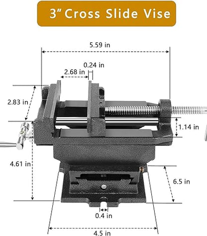 𝟑" Cross Slide Vise Drill Press Milling Vises, 3 in Jaw Width, 2.6 in Max Jaw Opening, 𝐗-𝐘 Compound Bench Mount Clamp Machine Vice Holder Clamping - WoodArtSupply