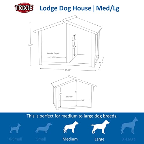 TRIXIE natura Lodge Dog House, Covered Porch, Hinged Roof, Adjustable Legs, Brown, Medium - WoodArtSupply