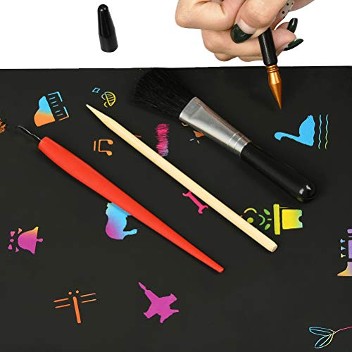 YOTINO 14 Pcs Scratch Art Tools Set, Scratch Sketch Art Painting with Bamboo Sticks Scraper Scratch Pen, Black Brush, Engraving Art Set for Adult YOTINO