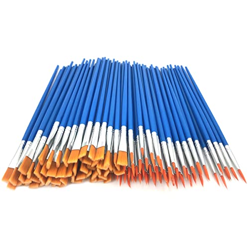 120 Pcs Flat and Round Paint Brushes Set,Kids Small Brushes Bulk Pointed Flat Nylon Hair Brushes for Acrylic Oil Watercolor Paint Party Classroom - WoodArtSupply