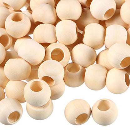 200 Pieces Large Hole Wooden Beads for Macrame Natural Round Wood Loose Beads Unfinished Wood Spacer Beads for Bracelet Pendants Crafts DIY Jewelry