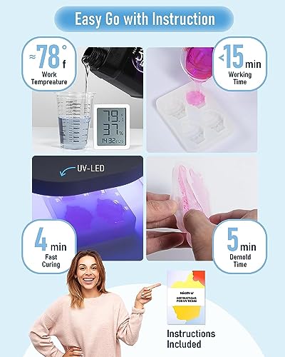 Nicpro UV Resin Kit 2000g, Large Crystal Clear UV Cure Epoxy Resin Supplies, Low Odor & Quick Curing Transparent Solar Activated Glue for Jewelry Nicpro