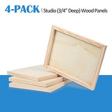 Falling in Art Unfinished Birch Wood Canvas Panels Kit, Falling in Art 4 Pack of 9x12’’ Studio 3/4’’ Deep Cradle Boards for Pouring Art, Crafts, Falling in Art