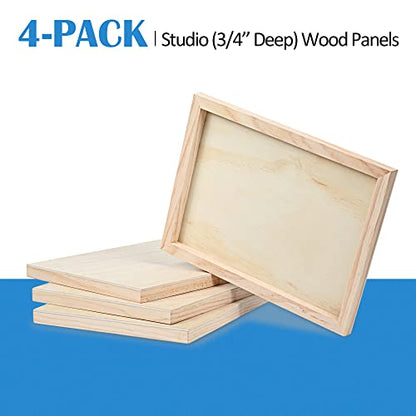 Falling in Art Unfinished Birch Wood Canvas Panels Kit, Falling in Art 4 Pack of 9x12’’ Studio 3/4’’ Deep Cradle Boards for Pouring Art, Crafts,