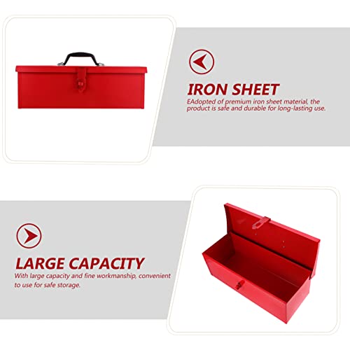 Generic Iron Sheet Tool Box Red Metal Tool Box Metal Household Tool Storage Case with Metal Latch Closure Storage Container, 39X16CM, U181056OK14ZR