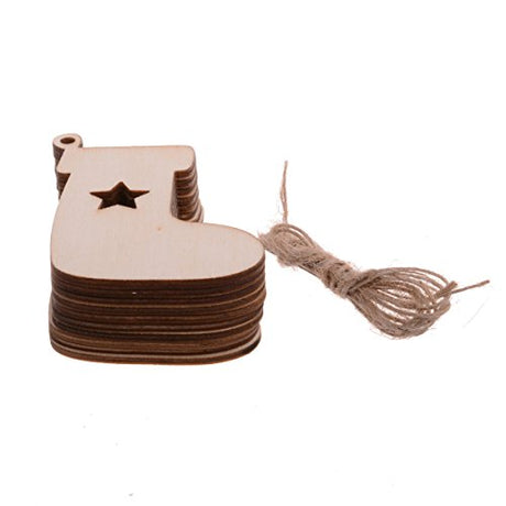 Christmas Wooden Crafts Hanging Ornaments Christmas Tree Decoration Unfinished Wood Cutouts for DIY Blank Slices to Paint (10PCs Stocking Boot Style) YEEQIN