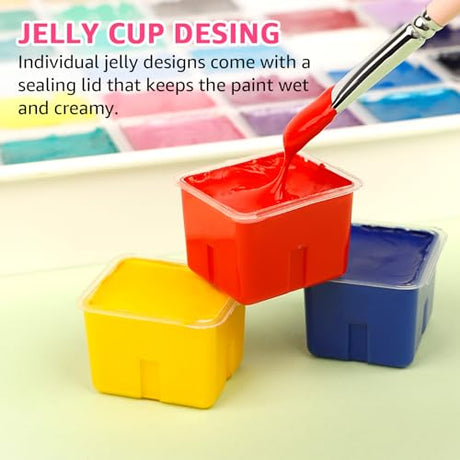 HIMI Gouache Paint Set, 56 Colors x 30ml/1oz, Contains Metallic and Fluorescent Colors, Jelly Cup Design, Non-Toxic, Guache Paint for Canvas and ABEIER