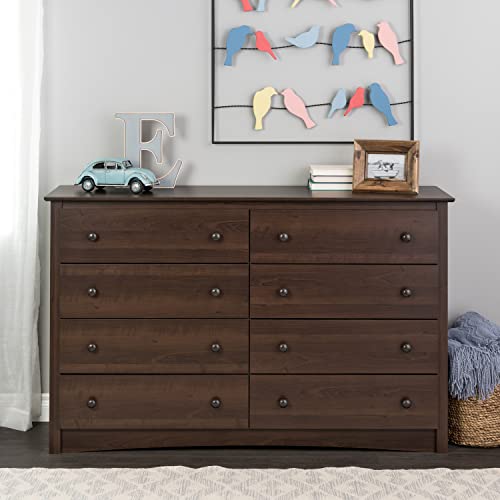 Prepac Fremont 8 Drawer Double Dresser for Bedroom, 15.75" D x 59" W x 36.25" H, Espresso Prepac