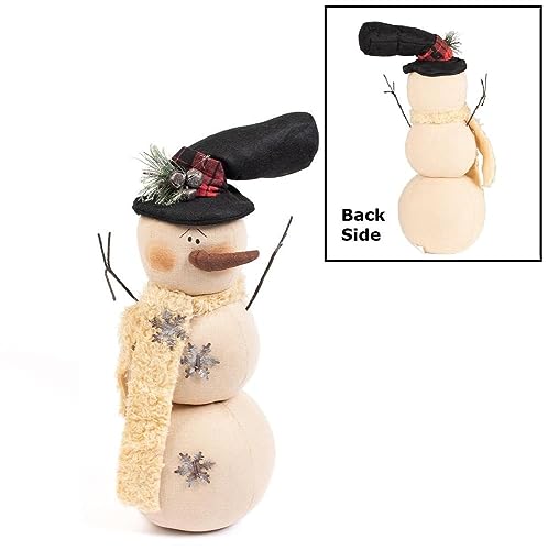 Factory Direct Craft Rustic Muslin Snowman with Top Hat and Rusty Bells Primitive Fabric Snowman for Christmas Decorations and Holiday Gifting Factory Direct Craft