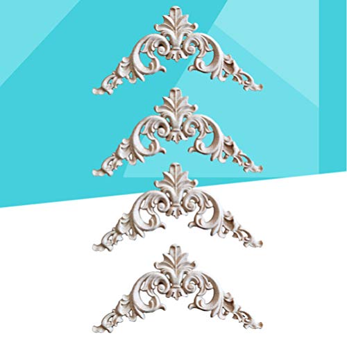 LIOOBO Home Decoration 4pcs Wood Carved Onlay Applique Unpainted Rose Flower Applique for DIY Craft Door Home Furniture Decoration 15cm Corner LIOOBO