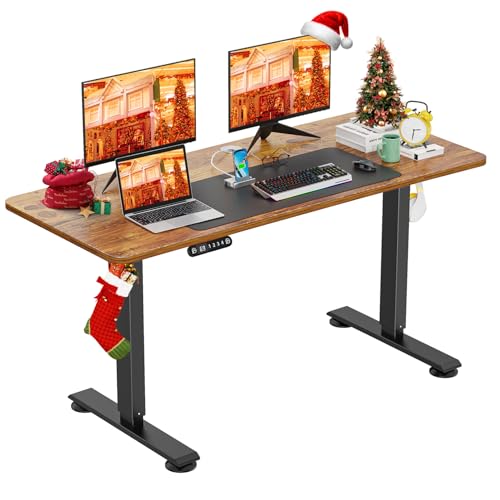 farexon Electric Standing Desk Adjustable Height, 55 x 24 Inch Sit Stand up Desk with Large Mouse Pad, Double Metal Hook,4 Memory Preset Heights Home - WoodArtSupply