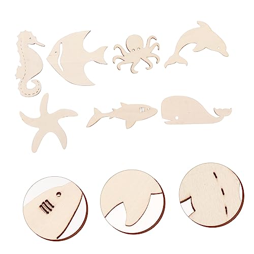 Anneome 28pcs Doodle Marine Wood Chips Unfinished Wood Hanging Wood Ornaments Wood Fish Cutouts Blank Sea Animals Wooden Cutouts Wooden Fish Wooden Anneome