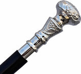 FYNJREX brass walking cane vintage wooden walking stick for women and men black shaft silver brass handle halloween costume cane steampunk knob gift FYNJREX