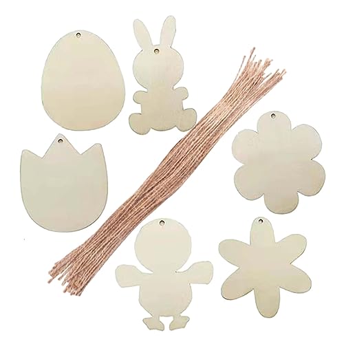 FUNOMOCYA 60pcs Painted Easter Wood Slice Sawdust Eggs Wooden Hanging Chip Label Hanging Piece Wood Chips tag Pendant Wood Charm Easter Unfinished FUNOMOCYA