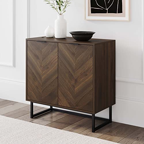 Nathan James Accent Modern Free Standing Buffet Sideboard Hallway, Entryway, Dining Living Room, 1 Storage Cabinet, Enloe - Walnut/Black Nathan James