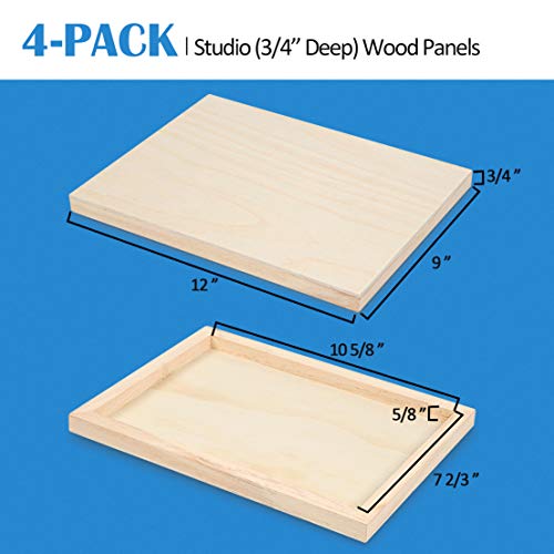 Falling in Art Unfinished Birch Wood Canvas Panels Kit, Falling in Art 4 Pack of 9x12’’ Studio 3/4’’ Deep Cradle Boards for Pouring Art, Crafts, Falling in Art
