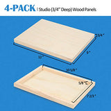 Falling in Art Unfinished Birch Wood Canvas Panels Kit, Falling in Art 4 Pack of 9x12’’ Studio 3/4’’ Deep Cradle Boards for Pouring Art, Crafts, Falling in Art