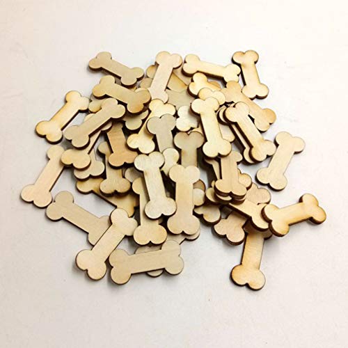 SEWACC Desk Decor Rustic Ornaments 100pcs Wooden Dog Bone Cutouts Unfinished Wood Dog Bone Slice Blank Bone Shaped Wood Ready to Paint Wood DIY Craft SEWACC