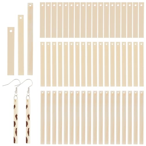 PH PandaHall 120pcs Wooden Rectangle Charms, 1.57/1.97/2.36inch Unfinished Wooden Earrings Blanks Wood Tags Hollow Wooden Pendants Hanging Ornaments