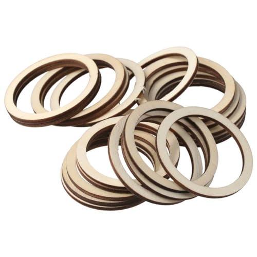 hobbyhub 100Pcs Unfinished Rings Shape Wood Pieces, 5cm Blank Wooden Circle Slices Wood Linking Rings for Christmas Home Decor, DIY Crafts hobbyhub