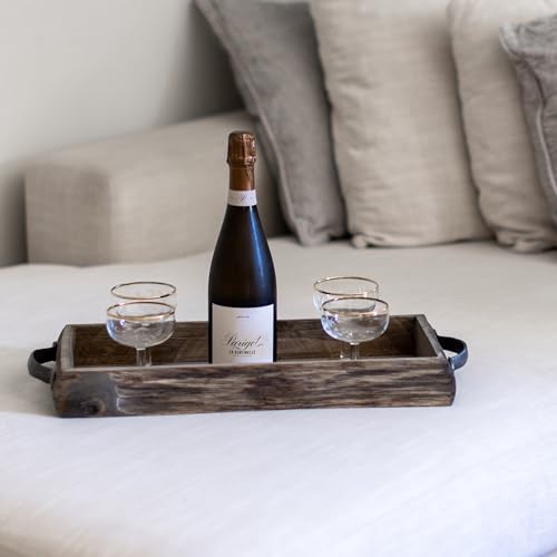 Stonebriar Rectangle Natural Wood Bark Serving Tray with Metal Handles, Rustic Butler Tray, Country Centerpiece for Dining Table, Unique Candle Stonebriar