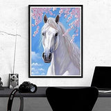 Kaliosy 5D Diamond Painting White Horse by Number Kits, Paint with Diamonds Art Flower DIY Full Drill, Crystal Craft Cross Stitch Embroidery Kaliosy