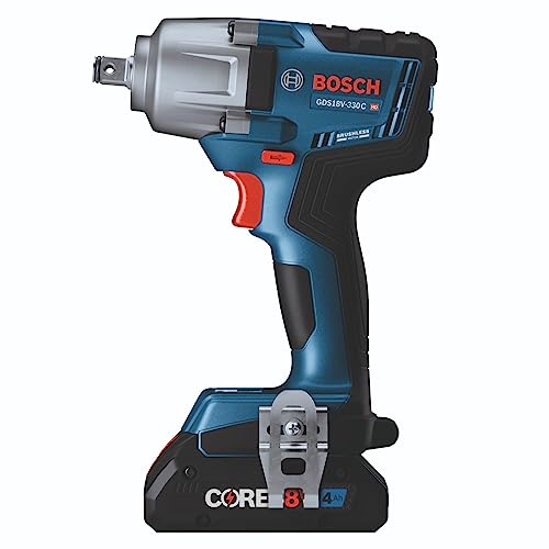 BOSCH GDS18V-330CB25 18V Brushless Connected-Ready 1/2 In. Mid-Torque Impact Wrench Kit with Friction Ring and Thru-Hole and (2) CORE18V® 4 Ah - WoodArtSupply