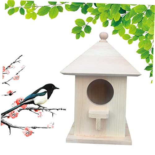 OFFSCH 1pc Bird Cabin Yard Bird House Wood Bird Hut Hanging Bird Houses Unfinished Wood Birdhouse Pet Bird Cage Hand-Painted Bird House Bird Wood - WoodArtSupply